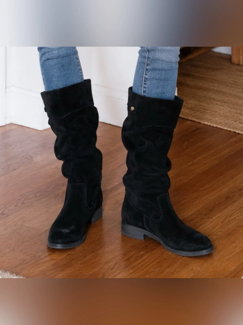 Steve Madden Balen black suede knee-high boots, featuring a relaxed slouch shaft